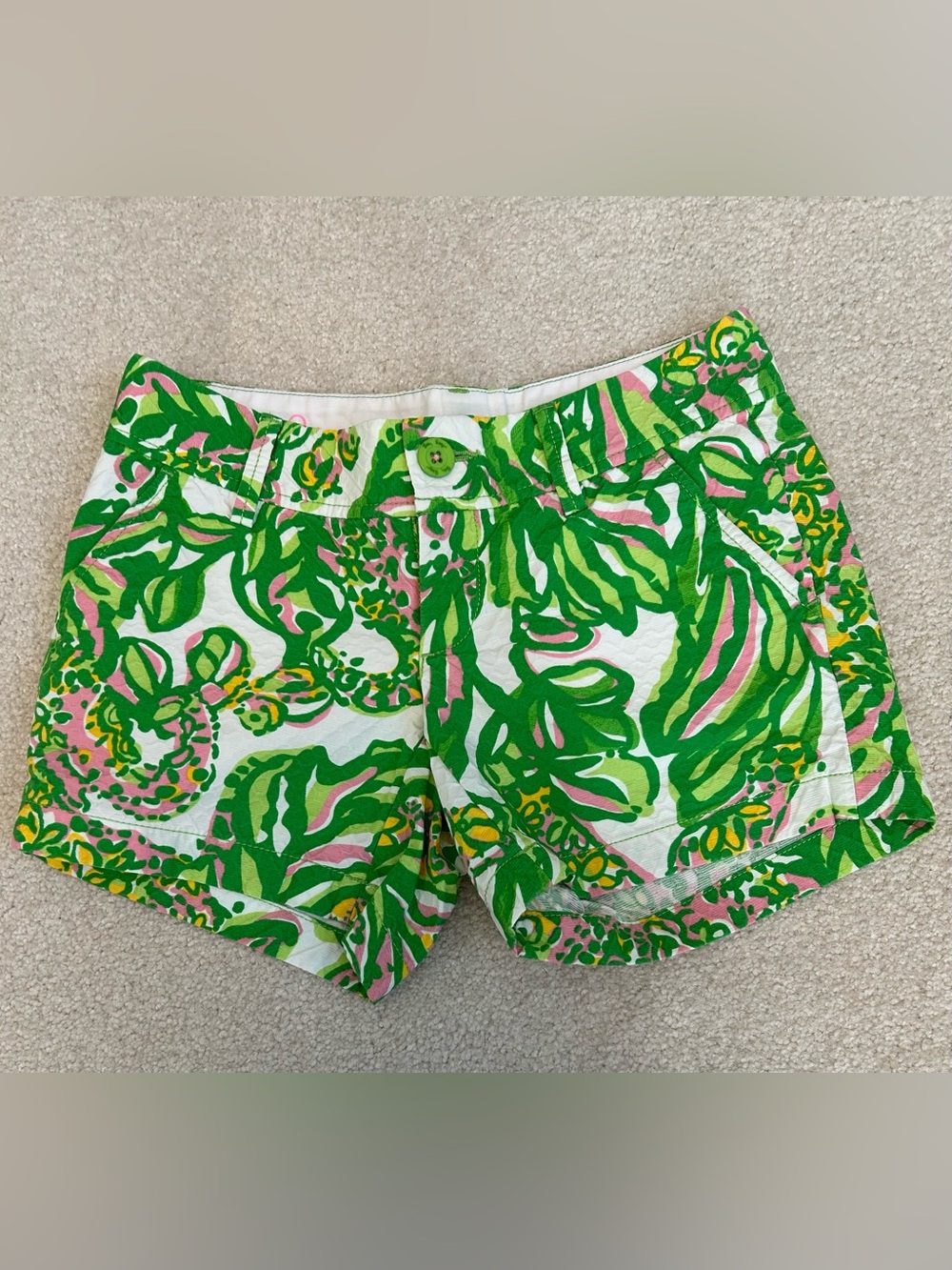 Lilly Pulitzer Green Pink Yellow Tropical Leaf Print Shorts